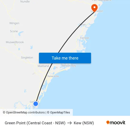 Green Point (Central Coast - NSW) to Kew (NSW) map