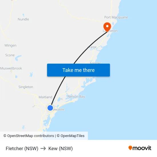 Fletcher (NSW) to Kew (NSW) map