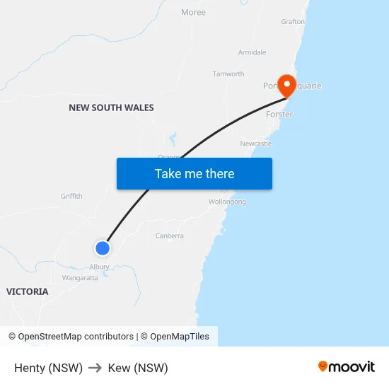 Henty (NSW) to Kew (NSW) map