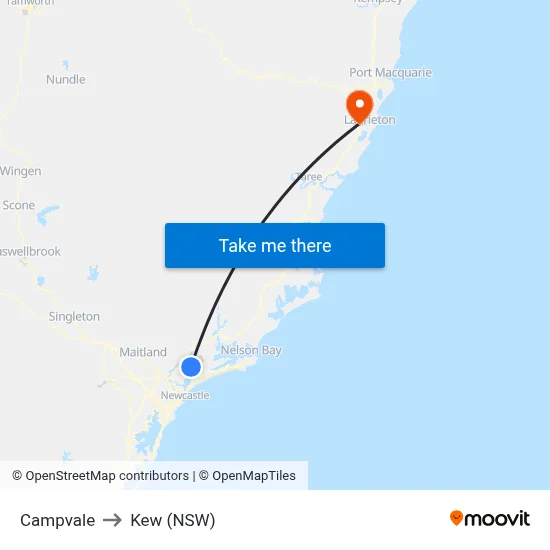 Campvale to Kew (NSW) map
