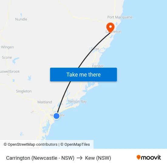 Carrington (Newcastle - NSW) to Kew (NSW) map