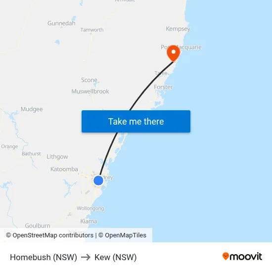 Homebush (NSW) to Kew (NSW) map