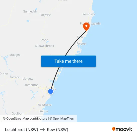 Leichhardt (NSW) to Kew (NSW) map