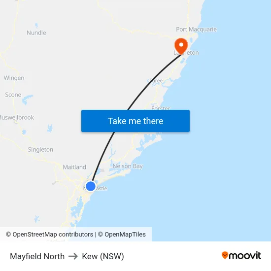 Mayfield North to Kew (NSW) map