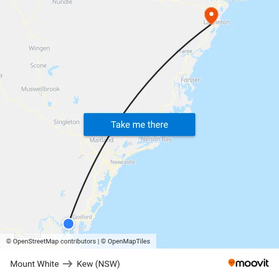 Mount White to Kew (NSW) map