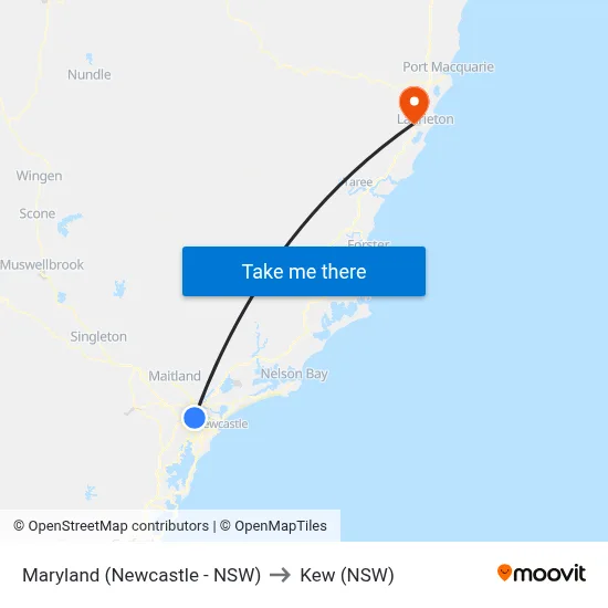 Maryland (Newcastle - NSW) to Kew (NSW) map