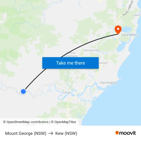 Mount George (NSW) to Kew (NSW) map