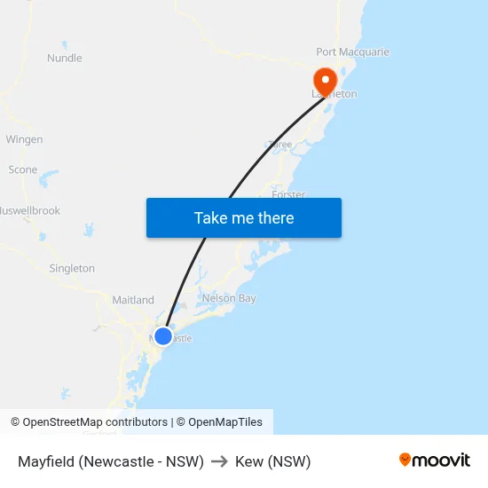 Mayfield (Newcastle - NSW) to Kew (NSW) map