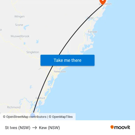 St Ives (NSW) to Kew (NSW) map