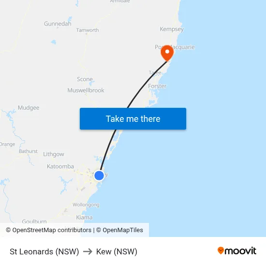 St Leonards (NSW) to Kew (NSW) map