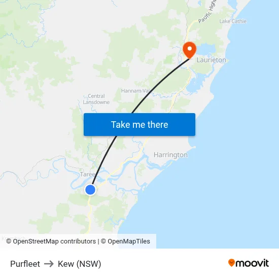 Purfleet to Kew (NSW) map