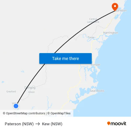Paterson (NSW) to Kew (NSW) map