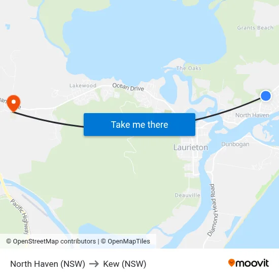 North Haven (NSW) to Kew (NSW) map