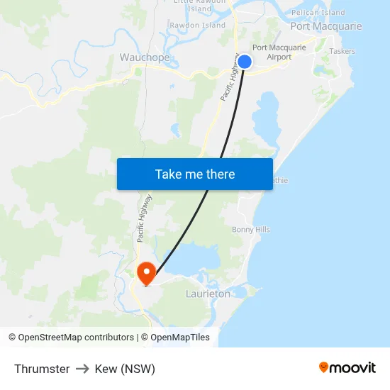Thrumster to Kew (NSW) map