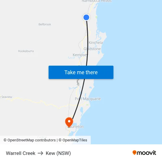 Warrell Creek to Kew (NSW) map