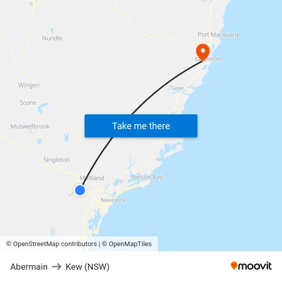 Abermain to Kew (NSW) map