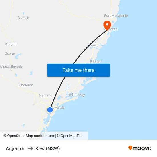 Argenton to Kew (NSW) map