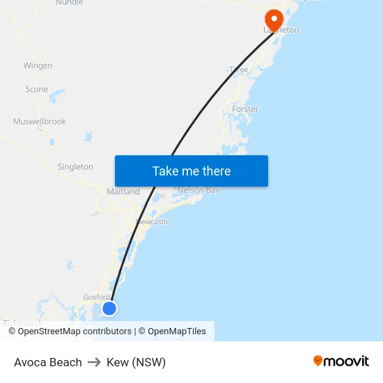 Avoca Beach to Kew (NSW) map