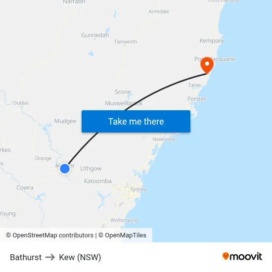 Bathurst to Kew (NSW) map