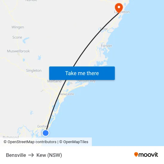 Bensville to Kew (NSW) map