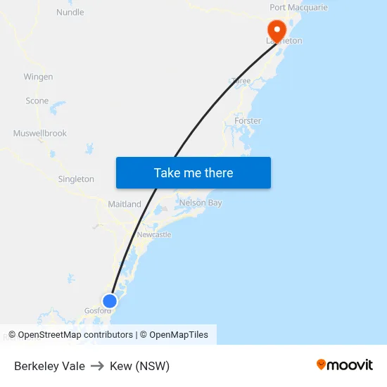 Berkeley Vale to Kew (NSW) map