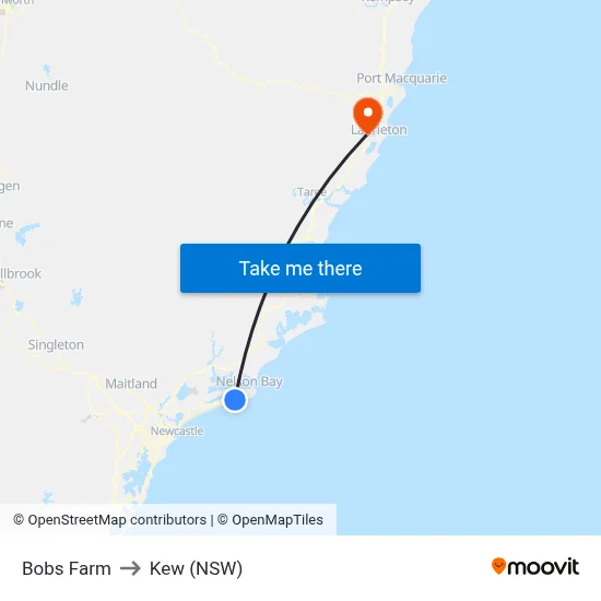 Bobs Farm to Kew (NSW) map