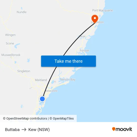 Buttaba to Kew (NSW) map