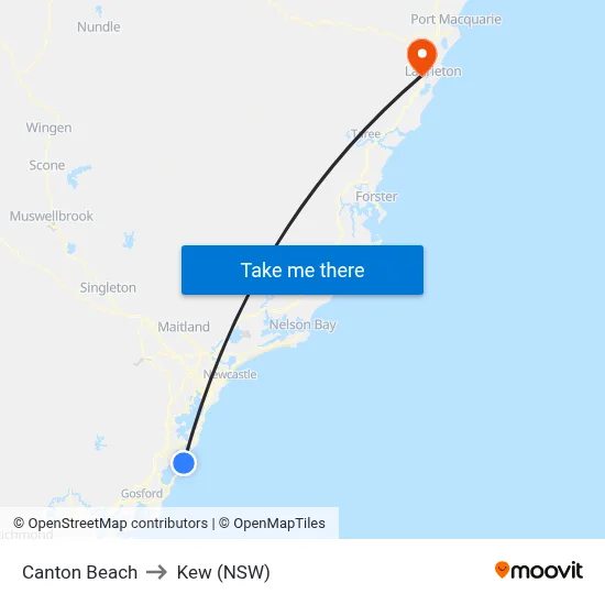 Canton Beach to Kew (NSW) map