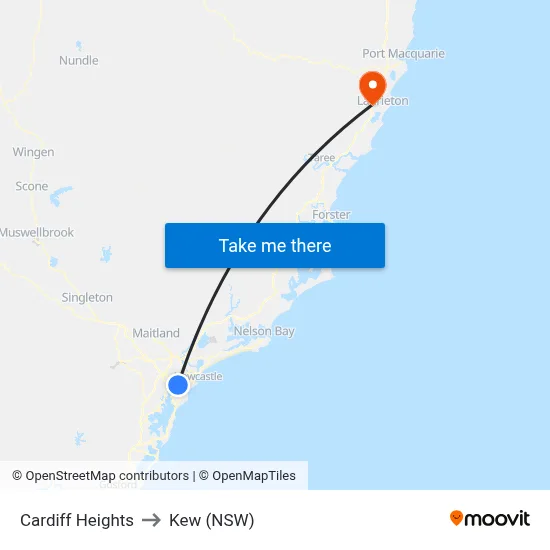 Cardiff Heights to Kew (NSW) map