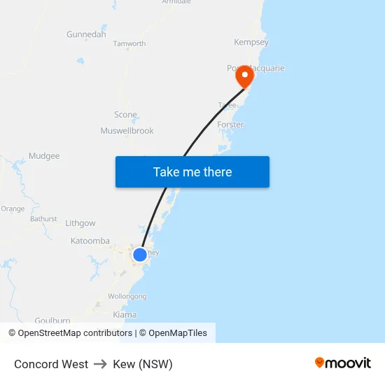 Concord West to Kew (NSW) map