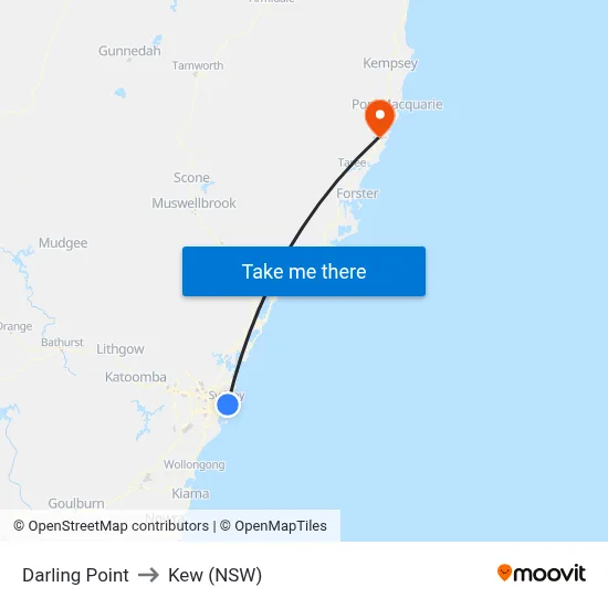 Darling Point to Kew (NSW) map