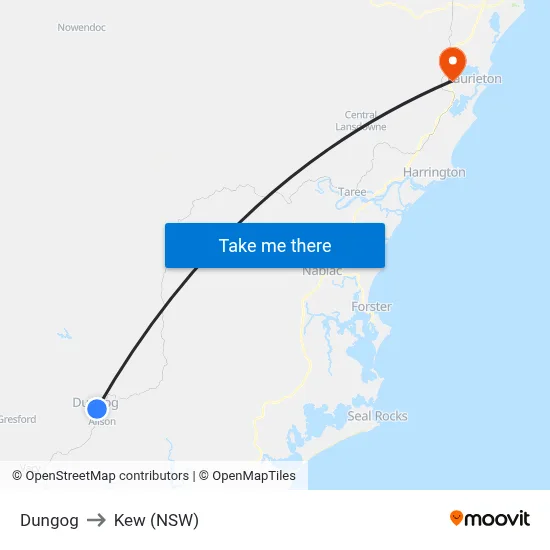 Dungog to Kew (NSW) map