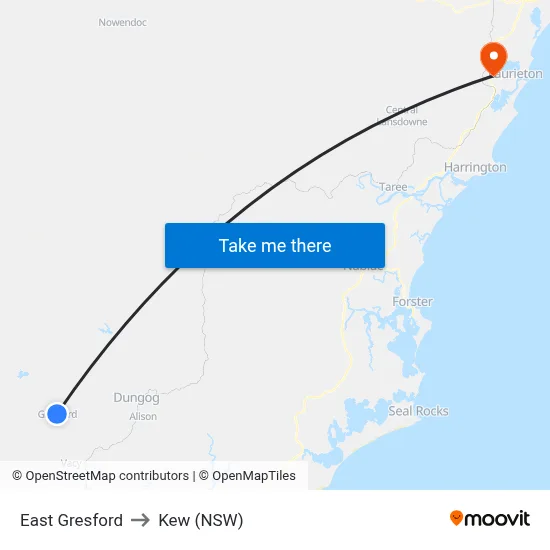 East Gresford to Kew (NSW) map