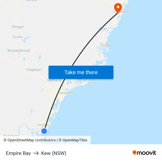 Empire Bay to Kew (NSW) map