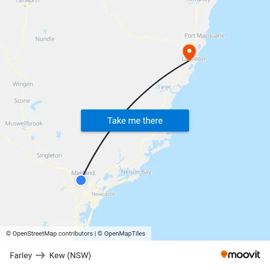 Farley to Kew (NSW) map