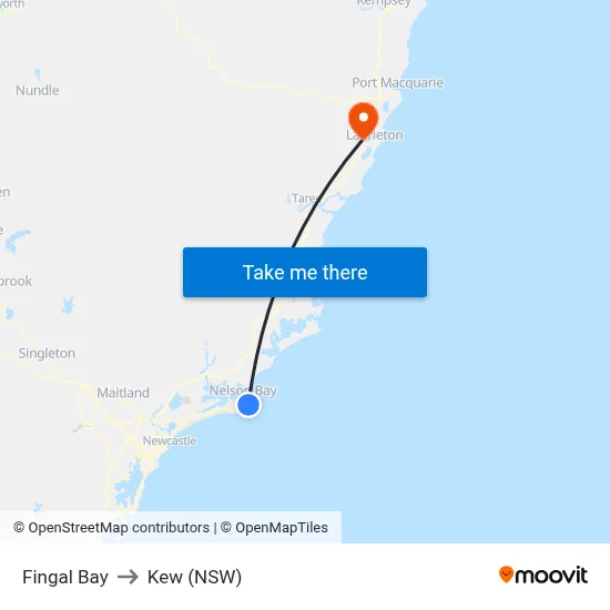 Fingal Bay to Kew (NSW) map