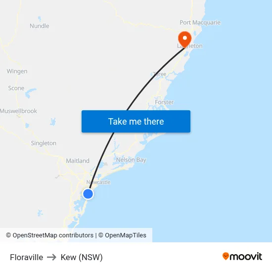 Floraville to Kew (NSW) map