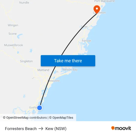 Forresters Beach to Kew (NSW) map