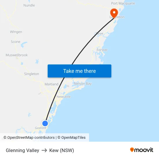 Glenning Valley to Kew (NSW) map