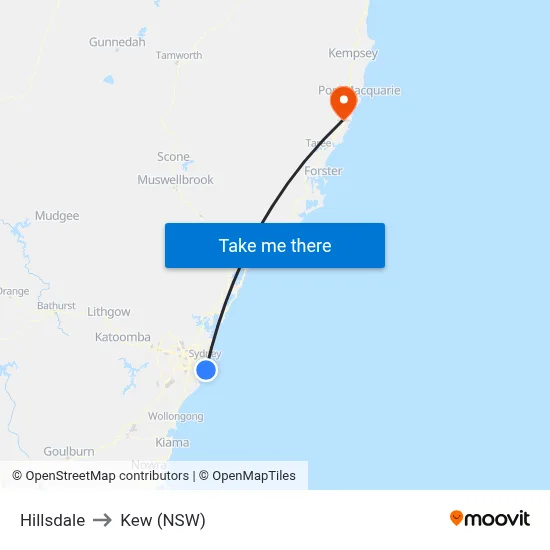 Hillsdale to Kew (NSW) map