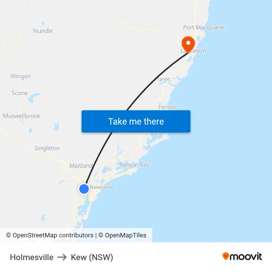 Holmesville to Kew (NSW) map