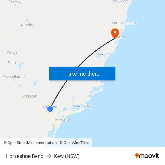 Horseshoe Bend to Kew (NSW) map