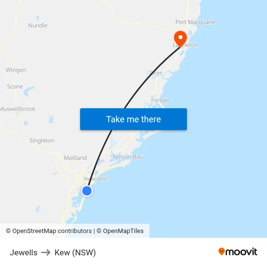 Jewells to Kew (NSW) map
