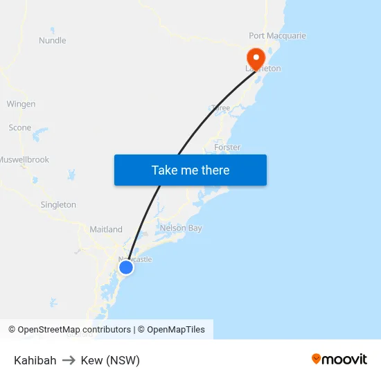 Kahibah to Kew (NSW) map