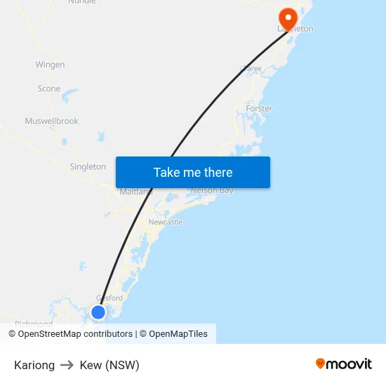 Kariong to Kew (NSW) map