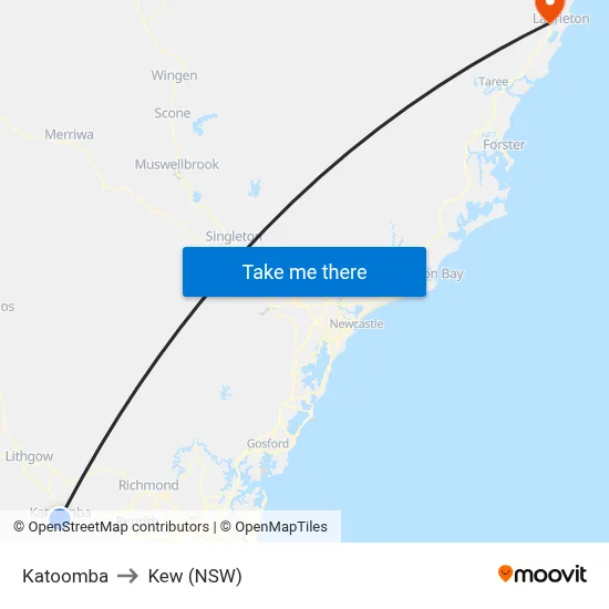 Katoomba to Kew (NSW) map