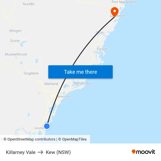 Killarney Vale to Kew (NSW) map