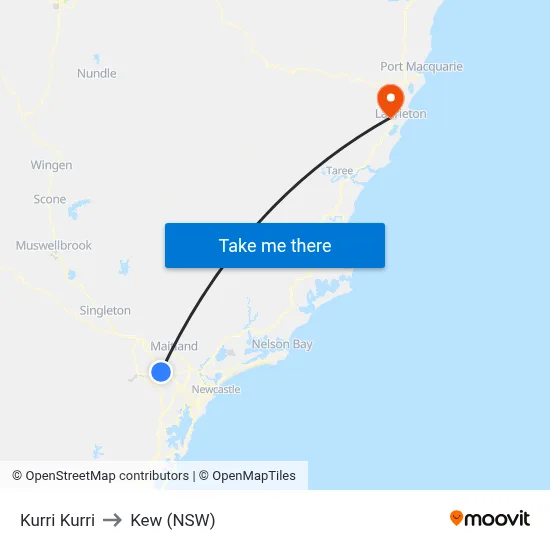 Kurri Kurri to Kew (NSW) map