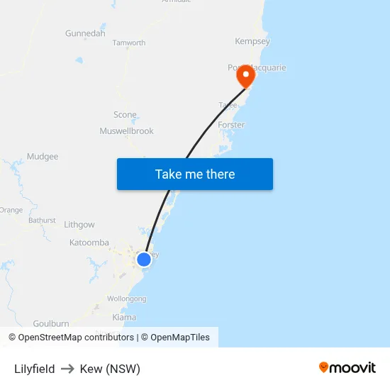 Lilyfield to Kew (NSW) map