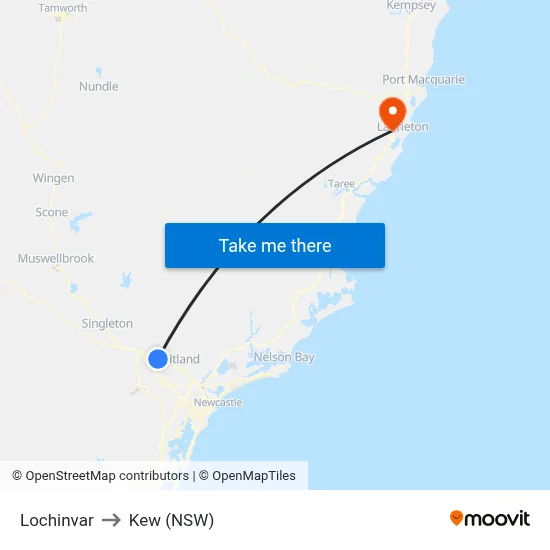 Lochinvar to Kew (NSW) map